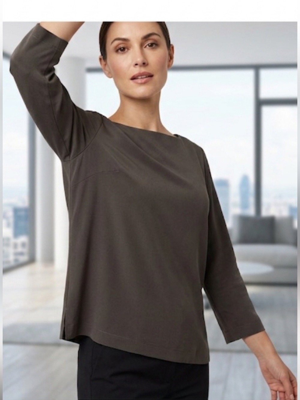 Gett Thick Woven Silk Boxy Top Dark Gray Size M
